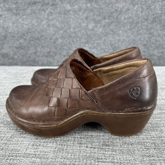 Ariat Ashbourne Briar Leather Clogs Womens Sz EU 38 US 7.5 M Brown Woven Comfort - Picture 3 of 14